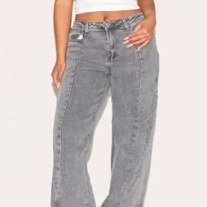 Shape Grey Stretch Denim Highwaisted Seam Detail Wide Leg Jeans