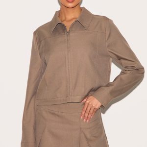 Mocha Woven Boxy Jacket