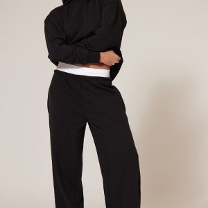 Black Premium Thin Waistband Straight Leg Sweat Joggers