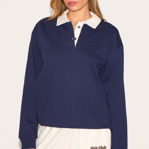 Navy Premium Contrast Collar Sweatshirt