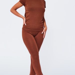 Petite Coffee Knitted Flared Trousers