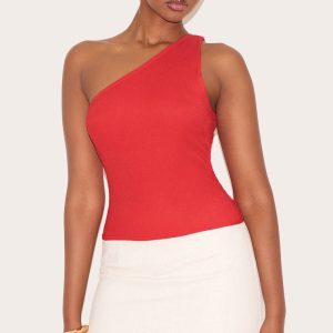 Burnt Orange Textured One Shoulder Longline Vest Top