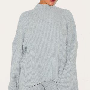 Plus Ash Grey Rib Boucle Knit Oversized Jumper