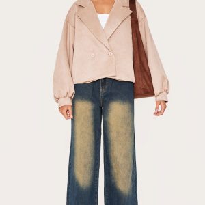 Stone Faux Suede Balloon Sleeve Trench Coat