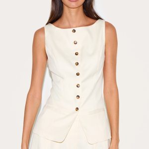 Cream Tailored Woven Boatneck Waistcoat