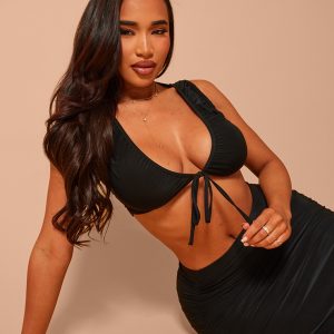 Shape Black Slinky Sleeveless Tie Front Top