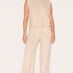 Oatmeal Marl Soft Knit Wide Leg Trousers