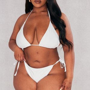 Plus White Mix & Match Triangle Halter Bikini Top