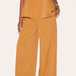 Deep Mustard Woven Mid Rise Wide Leg Trousers