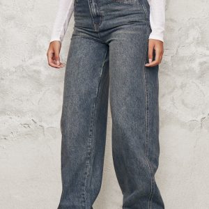 Tall Vintage Wash High Waist Turn Up Hem Barrel Style Jeans