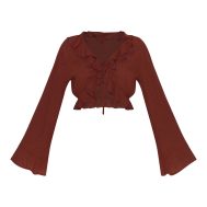6fff8e43fcceba7c779f83e58ade6d43b0e39dd7_CNM3968_5_petite_chocolate_cheesecloth_ruffle_tie_front_long_sleeve_top