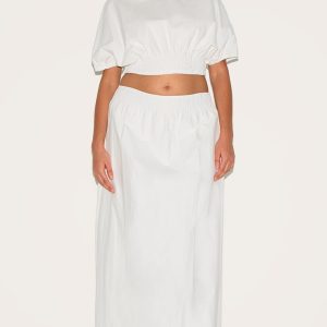 Plus White Sheered Waist Low Rise Maxi Skirt
