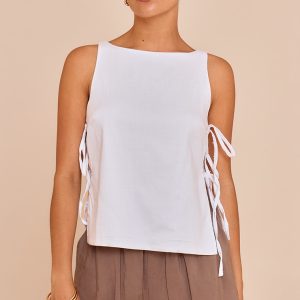 Petite White Tie Side Detail Top