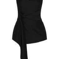 70bdf903aa0300f471fce1e4b4fd2a78ff31400e_CNM3022_5_shape_black_stretch_woven_plunge_front_belted_long_line_top