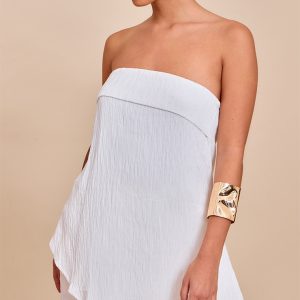 White Bandeau Asymmetric Drape Detail Top