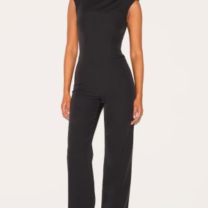 Tall Black Sleeveless Woven Wide Leg Jumpsuit