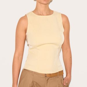 Cream Fitted Woven Long Top