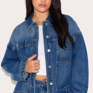Plus Washed Blue Oversized Denim Pocket Detail Jacket