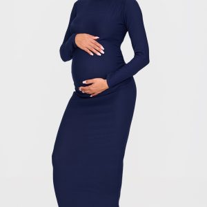 Maternity Navy Soft Touch Long Sleeve Maxi Dress