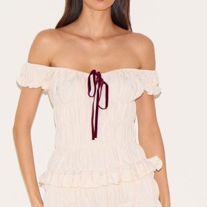 Stone Extreme Ruched Bardot Playsuit