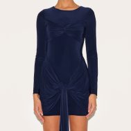 718128f7797acfb249e25cf79db8e79976dffac6_CNM7230_2_navy_slinky_long_sleeve_wrap_bust_twist_detail_mini_dress-1