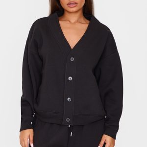 Petite Black Button Up Side Pocket Sweatshirt