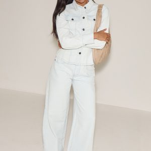 Ice Blue Mid Waist Wide Leg Jeans