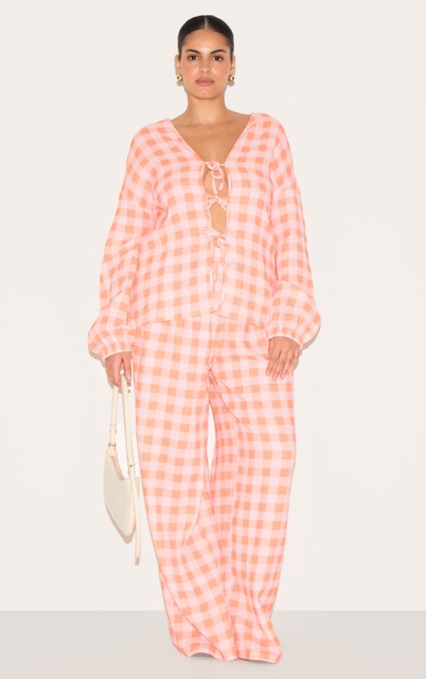 7225a57525a224f5a151697a32c07969d6848a4a_CNM3360_3_plus_orange_checked_cheesecloth_tie_front_long_sleeve_shirt