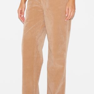 Sand Faux Suede Mid Rise Straight Leg Trousers
