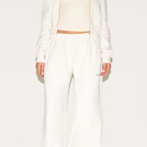 Cream Split Hem Wide Leg Joggers