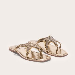 Gold Beaded Star Toe Thong Sandals