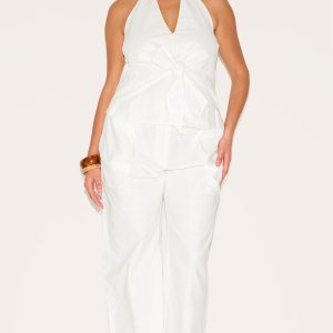 Plus White Linen Pintuck Trouser