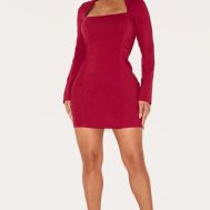 732168f595f355f45a7ef2851279c66290447b22_CNM0958_3_shape_berry_stretch_woven_square_neck_long_sleeve_ruched_waist_mini_dress-1