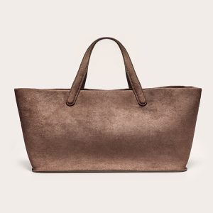 Chocolate Faux Suede Elongated Hand Bag