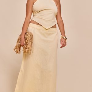 Plus Butter Cream Embroidered Maxi Skirt