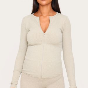 Maternity Moss Sand Ribbed Zip Up Cardigan