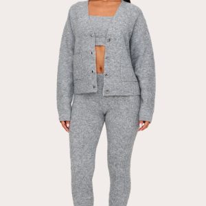 Petite Grey Marl Rib Knit Leggings