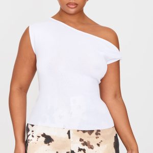 Plus White Fine Knit Twist Neck Vest Top
