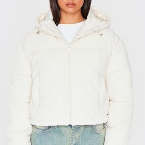 Oatmeal Cable Knit Puffer Coat