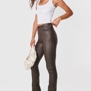 Chocolate Coated Denim Split Hem Flares
