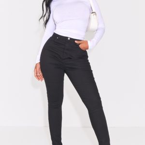 PRETTYLITTLETHING Shape Black High Waisted Super Stretch Denim Jeans