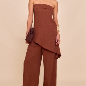 Chocolate Textured Wide Leg Trouser