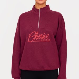 Plum Cheries Coffee Puff Print Half Zip Sweatshirt