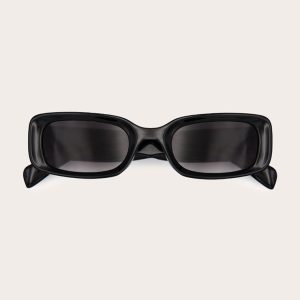 Black Rectangular Slim Frame Sunglasses