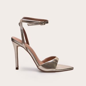 Gold PU Point Toe High Stiletto Heeled Sandals
