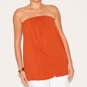 Plus Rust Floaty Woven Split Hem Bandeau Long Top
