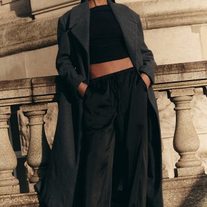 Navy Satin Low Rise Drawstring Trousers