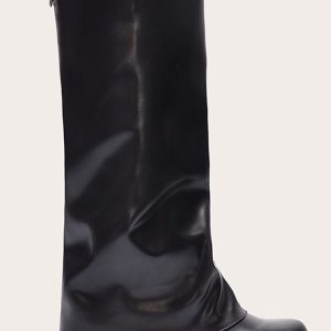 Black Pu Block Heeled Fold Over Knee High Boots
