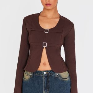 Brown Bengaline Buckle Fitted Shirt
