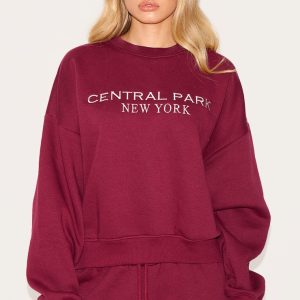 Burgundy Central Park Embroidered Boxy Sweat